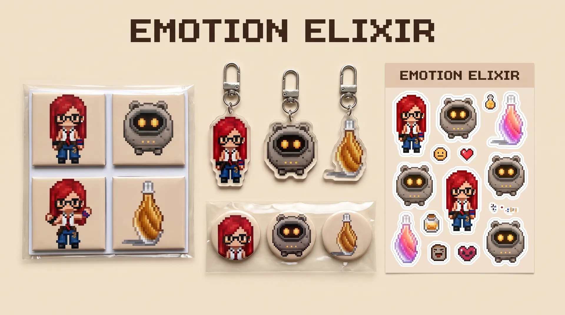 Emotion Elixir pixel merchandise